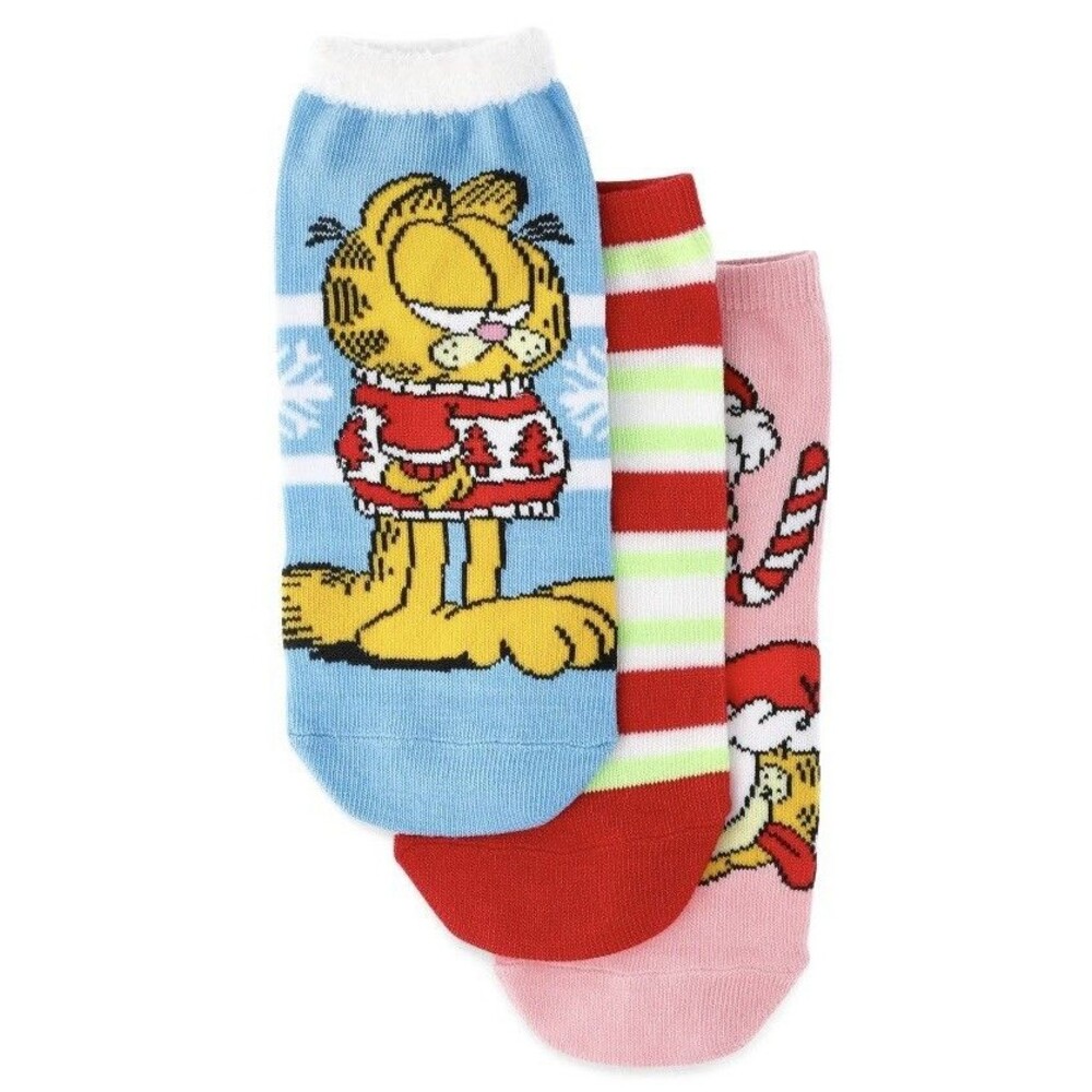 Garfield Cat Christmas Holiday No-Show Socks 3-Pairs Sz 4-10